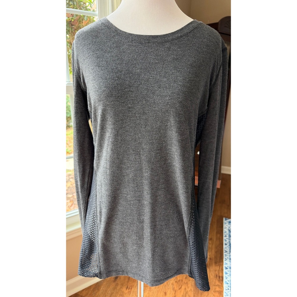 Nicole Miller New York Active Women's Dark Gray Long Sleeve Top Mesh Inset L G